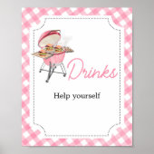 Roze Burger BBQ Baby shower Drinken Poster (Voorkant)