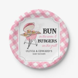 Roze Burger BBQ Baby shower Papieren Bordje