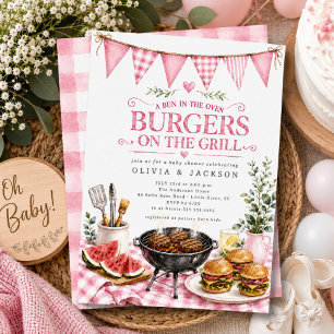 Roze Burgers op de Grill Baby Shower Uitnodiging