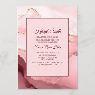 Roze Burgundy Red Marble Trunk Party Invite Kaart