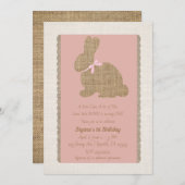Roze & Burlap Rustiek konijn Pasen 1e verjaardag Kaart (Voorkant / Achterkant)