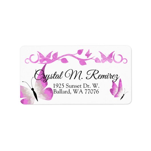 Roze Butterflies Adresetiketten Etiket (Voorkant)