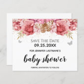 Roze Butterflies Floral Baby shower Sparen de Datu (Voorkant / Achterkant)