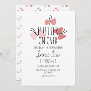 Roze Butterflies Hand Drawn Birthday Invitation Kaart