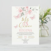 Roze Butterflies Quinceañera Kaart (Staand voorkant)