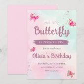 Roze Butterflies Young Birthday Kaart (Voorkant / Achterkant)