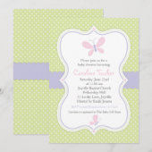 Roze Butterfly Baby Girl Shower Kaart (Voorkant / Achterkant)