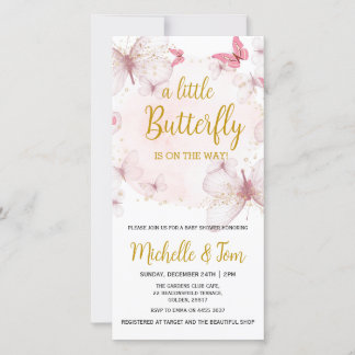 Roze Butterfly Baby shower Invitation Feestdagenkaart