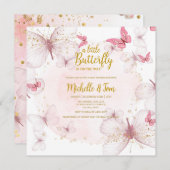 Roze Butterfly Baby shower Invitation Kaart (Voorkant / Achterkant)