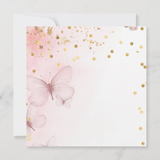 Roze Butterfly Baby shower Invitation Kaart (Achterkant)
