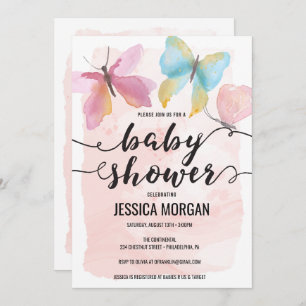 Roze Butterfly Baby shower Invitation Kaart