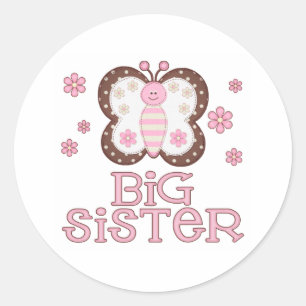 Roze Butterfly Big Sister Ronde Sticker