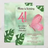 Roze Butterfly Birthday Invitation Kaart (Voorkant / Achterkant)