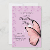 Roze Butterfly Birthday Invitation Kaart (Voorkant)