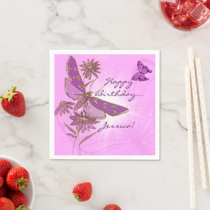 Roze Butterfly Birthday Napkins Servet
