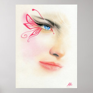 Roze Butterfly Blue Eye Fantasy Art POSTER