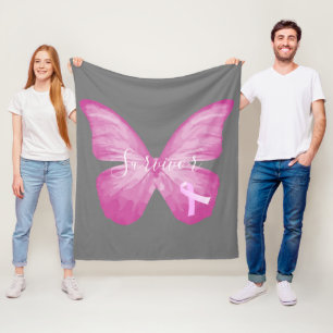 Roze Butterfly Breast Cancer Survivor Fleece Deken