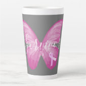 Roze Butterfly Breast Cancer Survivor Latte Mok (Voorkant)