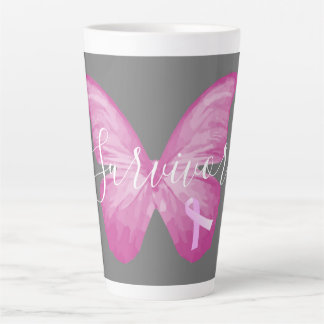Roze Butterfly Breast Cancer Survivor Latte Mok