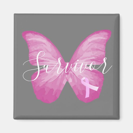 Roze Butterfly Breast Cancer Survivor Magneet (Voorkant)