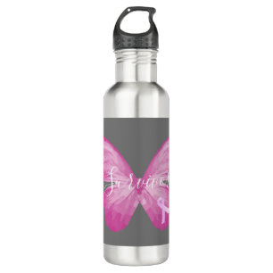 Roze Butterfly Breast Cancer Survivor Waterfles
