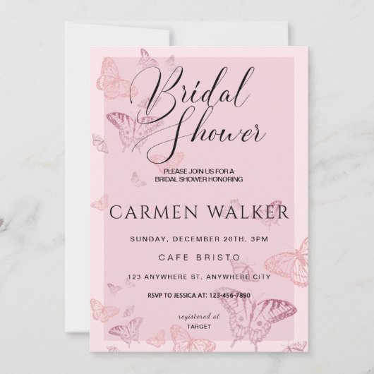 Roze Butterfly Bridal Shower Kaart (Voorkant)