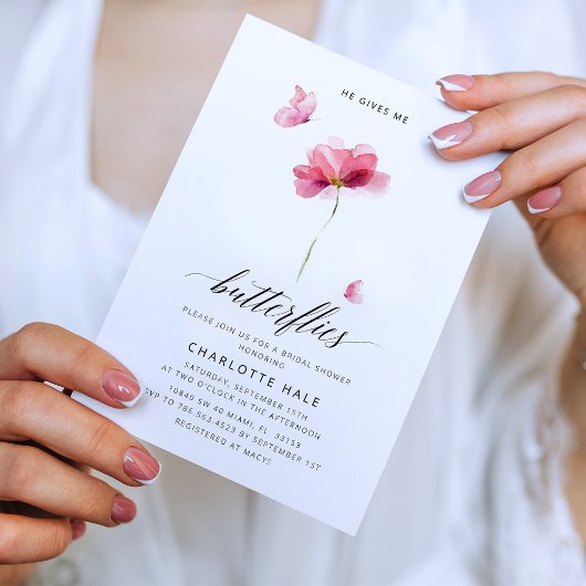 Roze Butterfly Bridal Shower Kaart