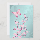Roze Butterfly Cherry Blossom Turquoise Kaart (Achterkant)