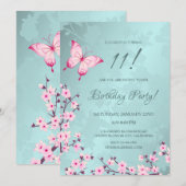 Roze Butterfly Cherry Blossom Turquoise Kaart (Voorkant / Achterkant)