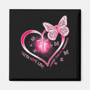 Roze Butterfly Cross Faith Hope Love Breast Cancer Magneet
