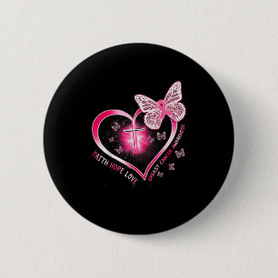 Roze Butterfly Cross Faith Hope Love Breast Cancer Ronde Button 5,7 Cm