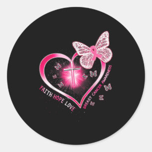 Roze Butterfly Cross Faith Hope Love Breast Cancer Ronde Sticker