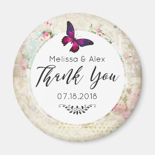 Roze Butterfly en Shabby Rozen Wedding Magneet