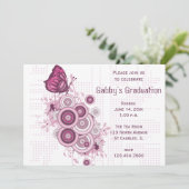 Roze Butterfly Graduation Party Invitation Kaart (Staand voorkant)