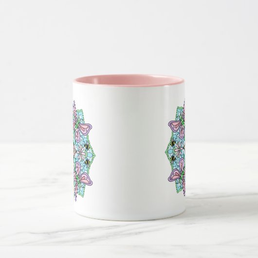 Roze Butterfly Mandala Whimsical Hand Drawn Mok (Midden)