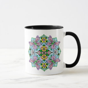 Roze Butterfly Mandala Whimsical Hand Drawn Mok