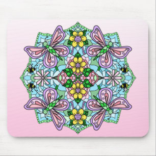 Roze Butterfly Mandala Whimsical Hand Drawn Muismat
