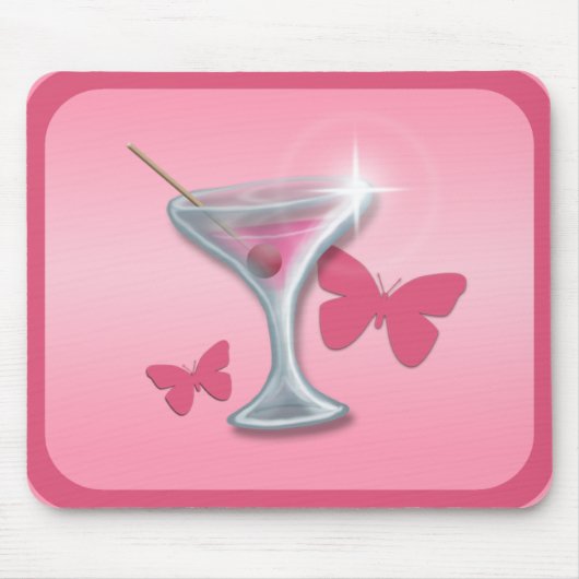 Roze Butterfly Martini mousepad Muismat (Voorkant)