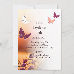 Roze Butterfly Party 4th Birthday Invitation Kaart