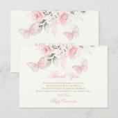 Roze Butterfly Quinceañera Bedankkaart (Voorkant / Achterkant)