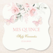 Roze Butterfly Quinceañera Kartonnen Onderzetters (Voorkant)