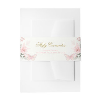 Roze Butterfly Quinceañera Uitnodigingen Wikkel
