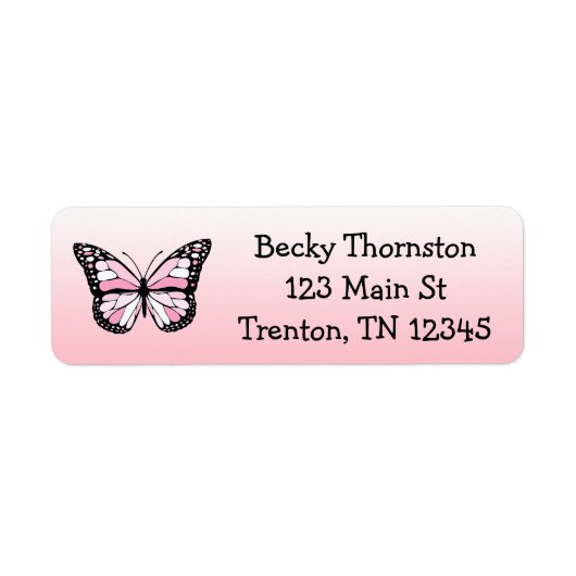 Roze Butterfly Return Address Label (Voorkant)