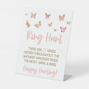 Roze Butterfly Ring Hunt Vrijgezellenfeest Game Pe Reclamebord Met Voetstuk