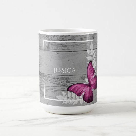 Roze Butterfly Rustic Personal Coffee Mok (Center)