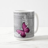 Roze Butterfly Rustic Personal Coffee Mok (Voorkant rechts)