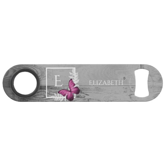 Roze Butterfly Rustic Personalized Bar Key Speed Flessenopener (Voorkant (Horizontaal))