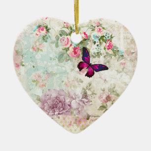 Roze Butterfly  Shabby Collage Keramisch Ornament