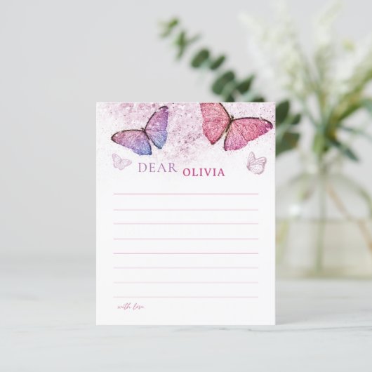 Roze Butterfly Theme Birthday Time Capsule Note (Staand voorkant)