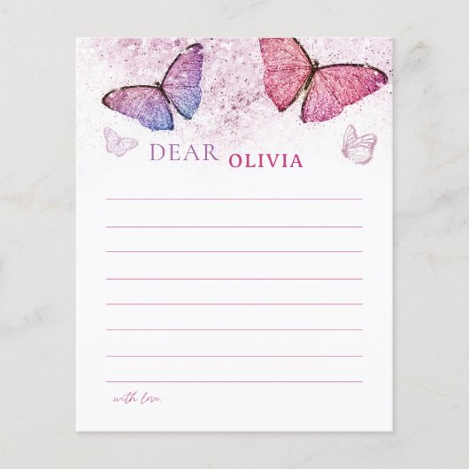 Roze Butterfly Theme Birthday Time Capsule Note (Voorkant)